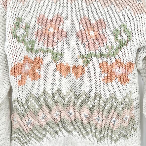 Tilbury Womens VTG Vintage Fall Boho Grannycore Hand Knit‎ Floral Sweater Size L - Picture 3 of 4